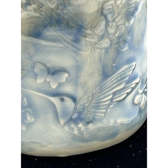 mug pottery hummingbird Butterflies Blue Floral Signed Yaz - Picture 14 of 15